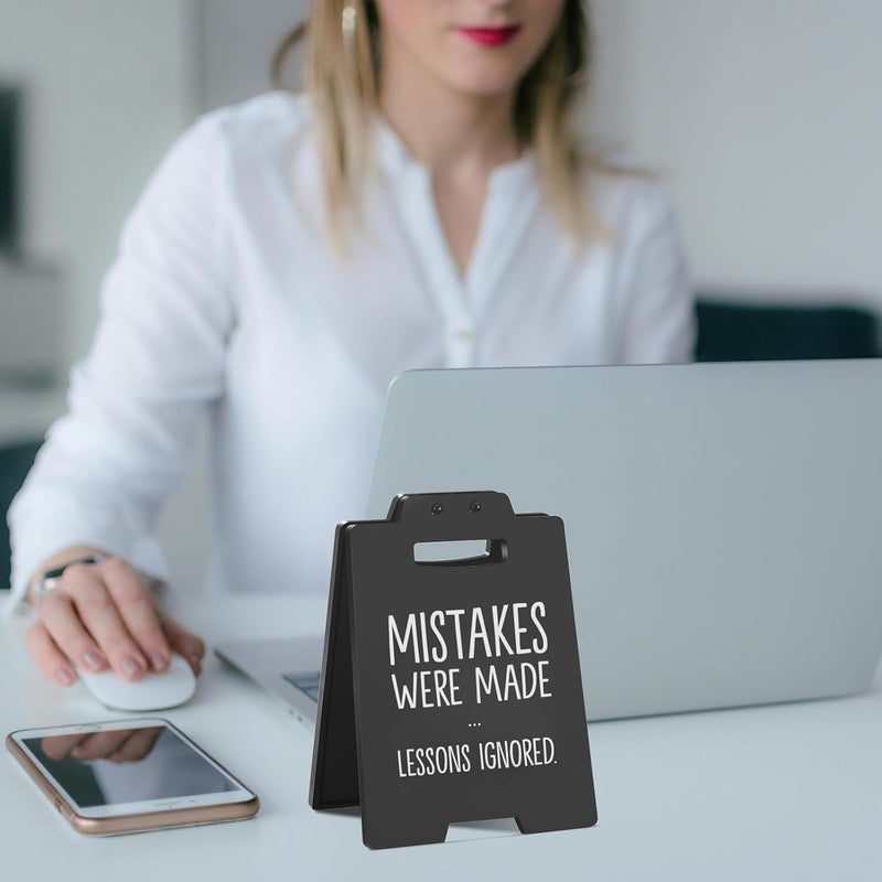MAMAGIFTREE Mini Funny Desk Accessories Signs, "MISTAKES WERE MADE" -Black Office Humor Decor for Office, Cubicle, Work Desk, Gag Fun Gift for Coworker Teammate Employee Boss - Image 4